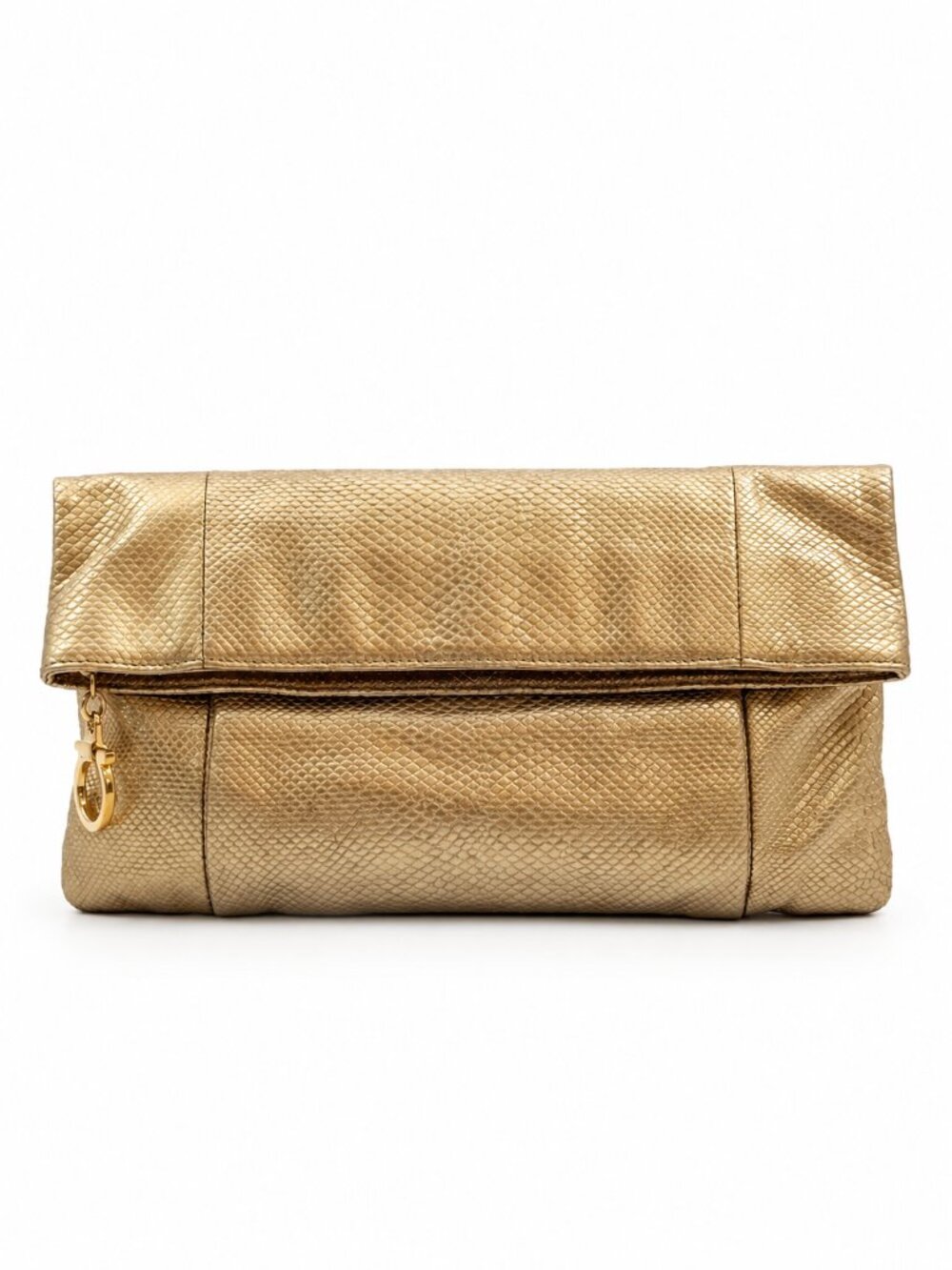 Salvatore Ferragamo Gold Metallic Foldover Clutch Bag